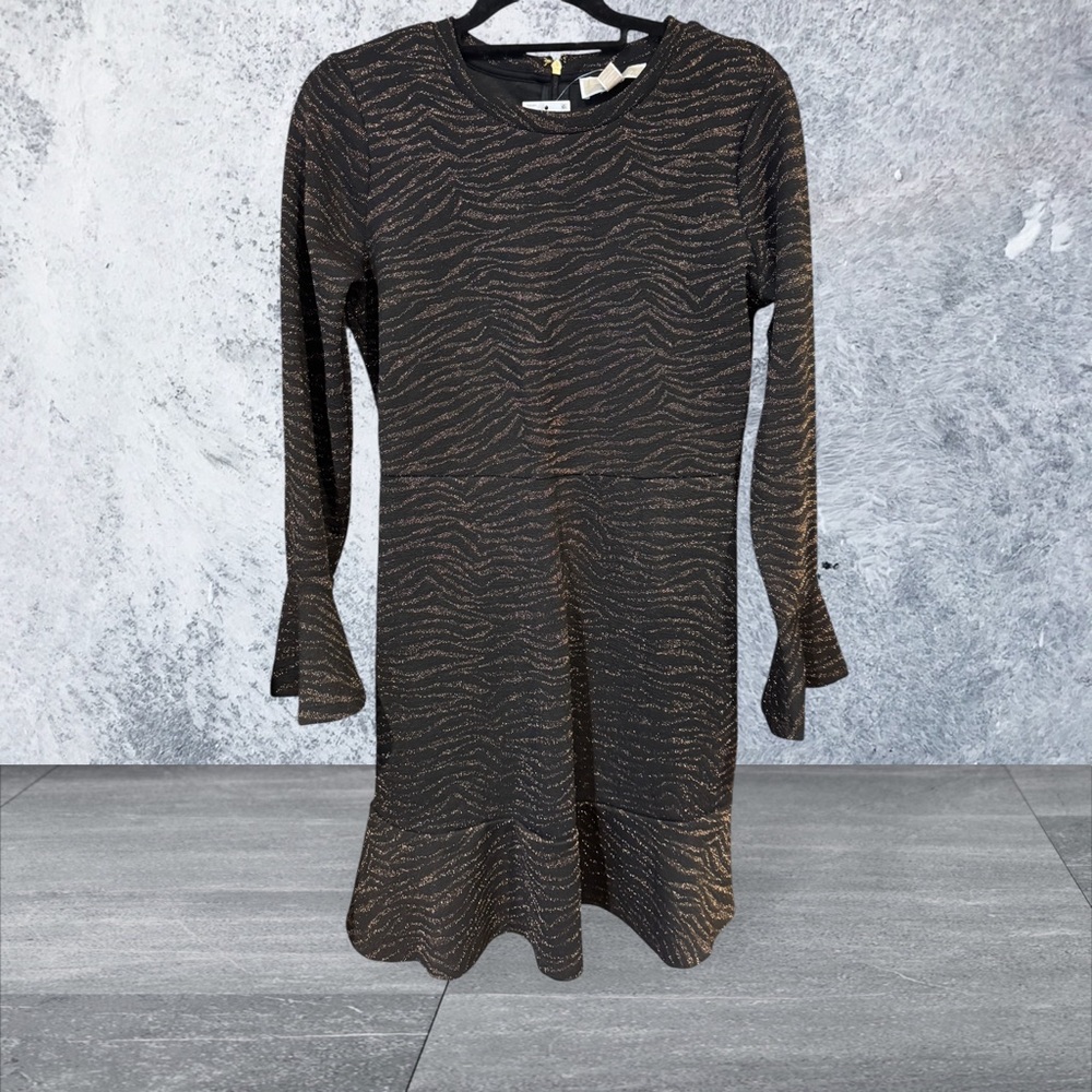 Michael Kors Black and Gold Long Sleeve Dress